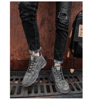 Men's High-top Boots in Solid Color Retro Style Fashionable Flat and Durable Handcrafted All-season Outdoor Work Boots