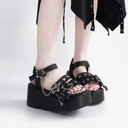 Women Fashion Buckle Platform Sandals Thick Bottom Wedge Heel Sandals Chain Decor Gothic Summer Shoes Women Sandalias De Mujer