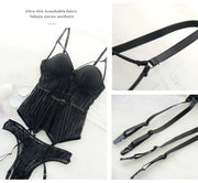 Gothic corset Bustier With Cup Girdle Set With Straps Transparent Underwear Women Tops Lingerie Corsets with G-String