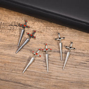 Gothic Kinitial Sword Earrings Vintage Cool Punk Crystal Ear Jacket Goth Dagger Earrings Jewelry Gift For Men Rock Anniversary