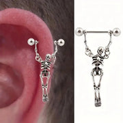 Gothic Halloween Tooth Skull Earrings for Women Men Punk Street Barbell Skeleton People Earrings Spooky Party Jewelry Gift