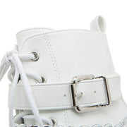 Women's Chain Decor Block Heeled Boots Fashion Lace Up Side Zipper Platform Boots Stylish Ankle Boots High Heels