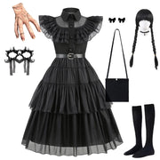Gothic Style Black Dress Wensday Party Ball Gown Children Halloween Cosplay Adams Family Costume