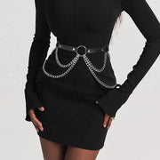Women's Gothic Punk Belt PU Leather Multi Chain & O Rings Harness Style Corset Belt Gothic Halloween Costume Accessory Festival