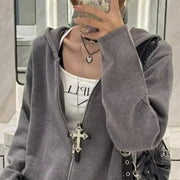 Gothic Punk Large Wood Cross Pendant Necklace Y2k 3D Relief Flower Metal Cross Double Pendant Necklace Jewelry Gifts Accessories