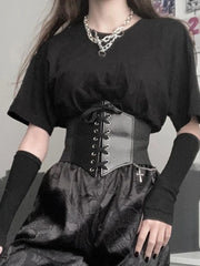 Gothic Women Corset Belt Fashion PU Leather Female Lace-up Corset Belts Slimming Waist Retro Wide Belt for Girl Black Corset Top