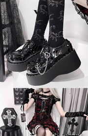 Gothic Punk Thi Heel oes Women's Spring 2025 New Sle Sweet Cool Spicy Platform Slip-On Faionable Casual Loers