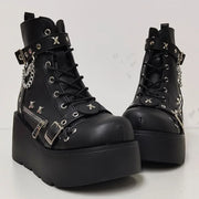 New Gothic Style Platform Vampire Cosplay Women Mid-calf Boots 2024 Winter Wedges Comfy Women Motorcycle Boots Shoes