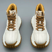 Trendy Men's High-Top  Boots Leather Surface Spor Casual Thi Bot Workwear oes round Toe Flat Heel Pure Color