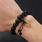 New Buddhist Religion Buddha Bracelet Prayer Beads Wood Bead Bangle Copper Coin