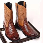 Classic Men's Boots British Retro Riding Boots Man Embossed Leather Embroidery Knight Boots Mid-Calf Style Casual Shoes Man New