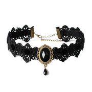 Gothic Black Lace Necklace Collar Choker Velvet Crystal Vintage Gothic Chain Pendant Woven Necklace Collarbone Chain