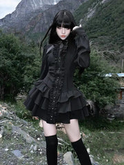Gothic Subculture Vintage Black Dress Women Autumn Lace Long Sleeve Slim New Dresses Design Darkly Y2k A-line Hot Girl Clothes