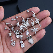 Elegant Dangled Belly Piercing Jewelry Fashion Dragonfly Owl Butterfly Shaped Curved Navel Rings Stainless Keys CZs Belly Ring