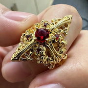 Gothic Style Black Color Cross Inlaid Imitation Ruby Open Ring UNISEX Punk Party Jewelry Ring
