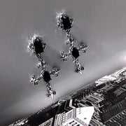 Gothic Cross Black Drill Drop Earrings for Women New Punk Halloween Jewellery Creativity Fashion Statement Jewelry Girl Gifts