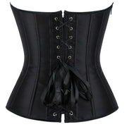 Gothic Black Satin Overbust Corset Top for Women Sexy Lace-Up Side Zipper Waist Bustiers Body Shaper Lingerie