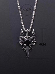1 Gothic Style Women's Ancient Silver-color Evil Dragon Gem Pendant Necklace Personalized Fashion Street Sweater Chain Jewelry