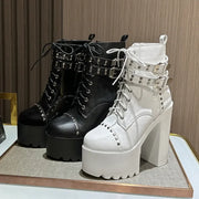 14CM Ankle Knight Boots High Heels Shoes For Nightclub Thick Heel Platform Boots Cool Black Punk Girls Footwear High Quality