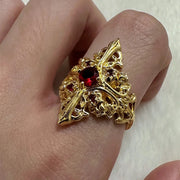 Gothic Style Black Color Cross Inlaid Imitation Ruby Open Ring UNISEX Punk Party Jewelry Ring