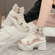 Comemore Gothic Platform Sandals Women Summer Wedges Peep Toe Gladiator Shoes Woman Thick Bottom 8cm High Heels Sandalias Mujer