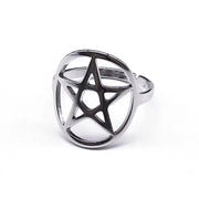 Gothic Satan Inverted Pentagram Finger Ring for Men Women Stainless Steel Adjustable Rings Emo Punk Hip Hop Jewelry Gifts R27S03