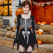 Halloween Gothic Women Dress Long Sleeve High Waist Cosplay Skull Dresses Goth Aesthetic 90s Egirl Sexy Slim Party Holiday Club