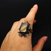 Gothic Natural Crystal Rings Hypoallergenic Unique Design Adjustable Rings Alloy Boho Raw Stone Rings Alternative Fashion