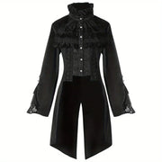 Gothic Women's Mid-Length Coat - Autumn/Winter Stylish Slim Trench Coat Dark-Style Stand-Collar Court Tailcoat