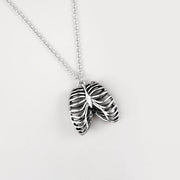 Gothic Rib Cage Pendant Necklace Vintagejewelry Skeleton Pendant Wiccan Amulet Witchcraft Anatomical Heart Halloween Necklace