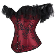 Gothic Women Off Shoulder Corset with Lace Sleeves Elegant Victorian Showgirl Party Costume Sexy Plus Size Corsets
