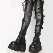 Long boots 2025 new European and American metal buckle strap thick soled high boots women's plus size women's boots