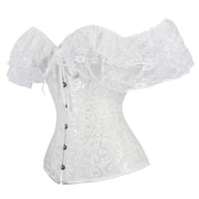 Gothic Women Off Shoulder Corset with Lace Sleeves Elegant Victorian Showgirl Party Costume Sexy Plus Size Corsets