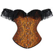 Gothic Women Off Shoulder Corset with Lace Sleeves Elegant Victorian Showgirl Party Costume Sexy Plus Size Corsets