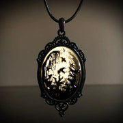 Gothic Horror Cameo Necklace Women Man Witch Jewelry Accessories Bat Castle Crow Black Cat Pumpkin Charm Rope Chain Choker Trend