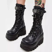 Brand New Ladies Goth Platform Boots Fashion Rivet Buckle Punk Wedges High Heels Women's Boots Party Street Cosplay Woman Shoes