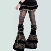 Gothic Leopard Print Lace-up Leggings Leg Warmers Punk Stocking Calf Socks Sexy Party Long Spliced Leggings Women's Socks