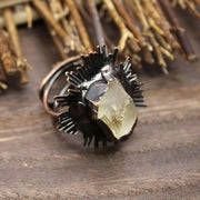 Gothic Natural Crystal Rings Boho Hypoallergenic Adjustable Rings Unique Design Alloy Raw Stone Rings Alternative Fashion