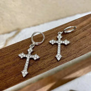 Gothic Cross Pearl Dangle Earrings for Women Elegant Tassels Sparkling Zircon Rhinestone Romantic Ear Accessorie Fashion Jewelry