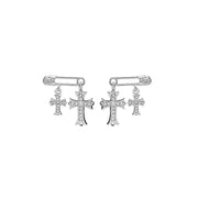 Goth Style Inlaid Rhinestone Clip Pendent Cross Stud Earrings For Lady Personality Versatile Daily Temperament Earrings Jewelry