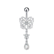 Elegant Dangled Belly Piercing Jewelry Fashion Dragonfly Owl Butterfly Shaped Curved Navel Rings Stainless Keys CZs Belly Ring