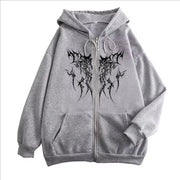 Gothic print zipper hoodie for men and women, retro fashion hip-hop Y2K bug coat for autumn and winter long-sleeved wool