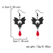 Gothic Bat Earrings Black Red Crystal Fringe Drop Pendant Dark Halloween Dangle Jewelry For Women Men Party Accessories Gifts