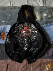 Gothic Affliction Hoodie New Retro Wing Pattern Printing Oversize Zipper Coat Men Women Hip Hop Personality Casual Sweatshirt