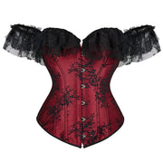 Gothic Women Off Shoulder Corset with Lace Sleeves Elegant Victorian Showgirl Party Costume Sexy Plus Size Corsets