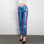 Women's Mid Waist Solid Colour Shiny Glossy Sweatpants Nine Minute Pants Fashion hip-hop trousers Disco Bottoms