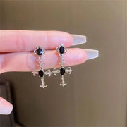 Gothic Cross Black Drill Drop Earrings for Women New Punk Halloween Jewellery Creativity Fashion Statement Jewelry Girl Gifts