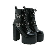 14CM Women Chunky Ankle Boots Leather cosplay Round Toe Platform Knight Boots Shoes High Heels Black White Thick Heel Lace Up