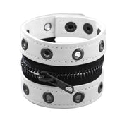 Black Gothic Big Wide Leather Bracelet with Zipper Rivet Wrap Bracelets for Men Women High Quality Button Adjustable Wristbands
