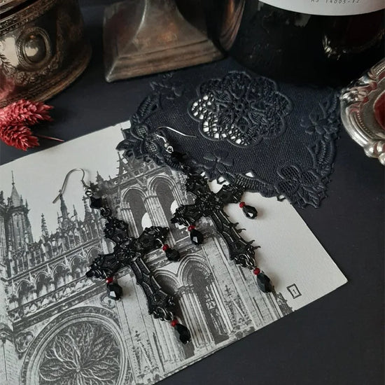 Gothic Anhe Cross Dark Style Women's Earrings Halloween Party Role Playing Niche Fashion Retro Party Paired Personalized Earring